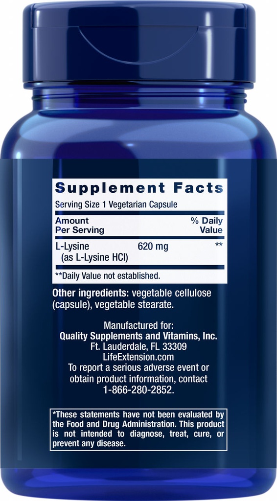 LIFE EXTENSION L-LYSINE 620MG 100 CAPSULAS