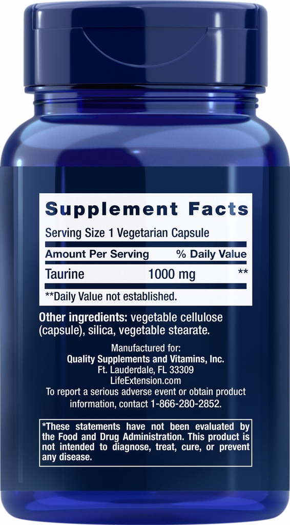 LIFE EXTENSION TAURINE 1000MG 90 CAPSULAS 