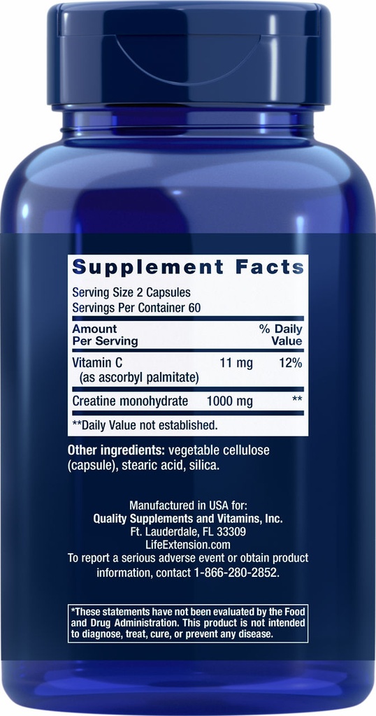LIFE EXTENSION CREATINE 1000MG 120 CAPSULAS
