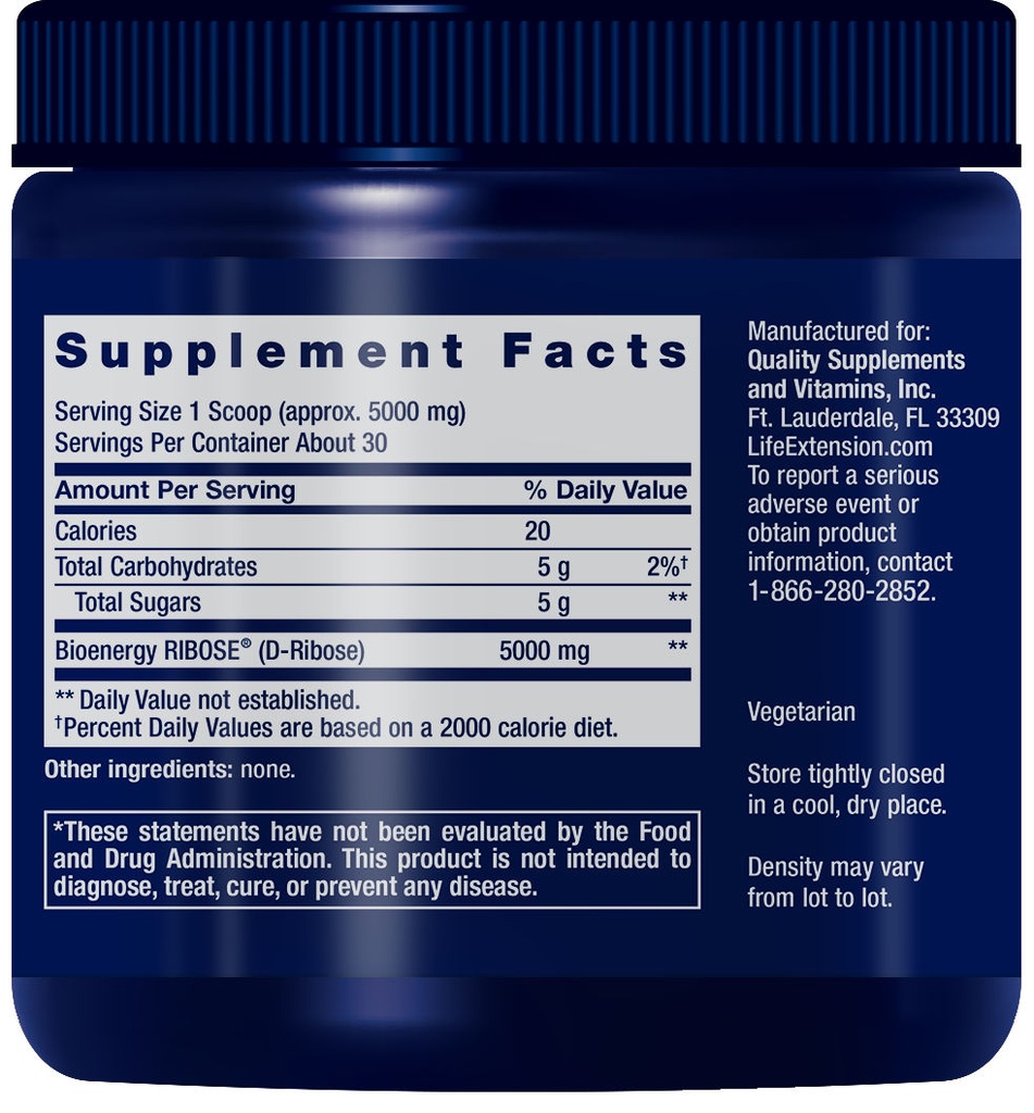 LIFE EXTENSION D-RIBOSE POWDER 150GR