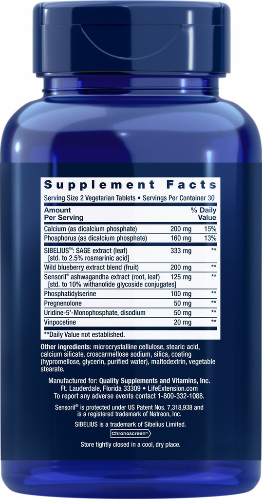 LIFE EXTENSION COGNITEX ELITE PREGNENOLONE 60 CAPSULAS