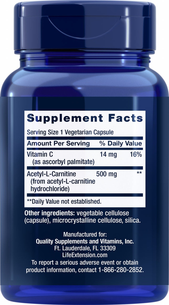 LIFE EXTENSION ACETYL L-CARNITINE 500MG 100 CAPSULAS 