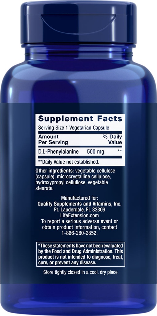 LIFE EXTENSION DL PHENYLALANIN 500MG 100 CAPSULAS