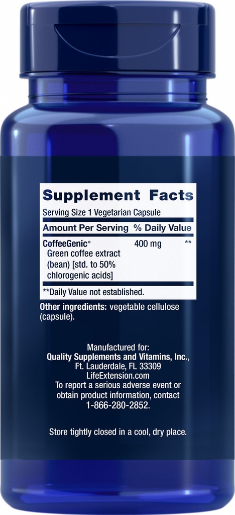 LIFE EXTENSION COFFEEGENIC GREENCOFFEE EXTR 90 CAPSULAS