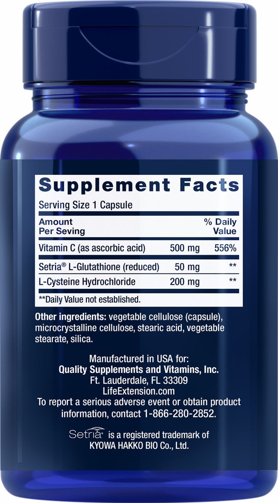 LIFE EXTENSION GLUTATHIONE + CYSTEIN + C 100 CAPSULAS