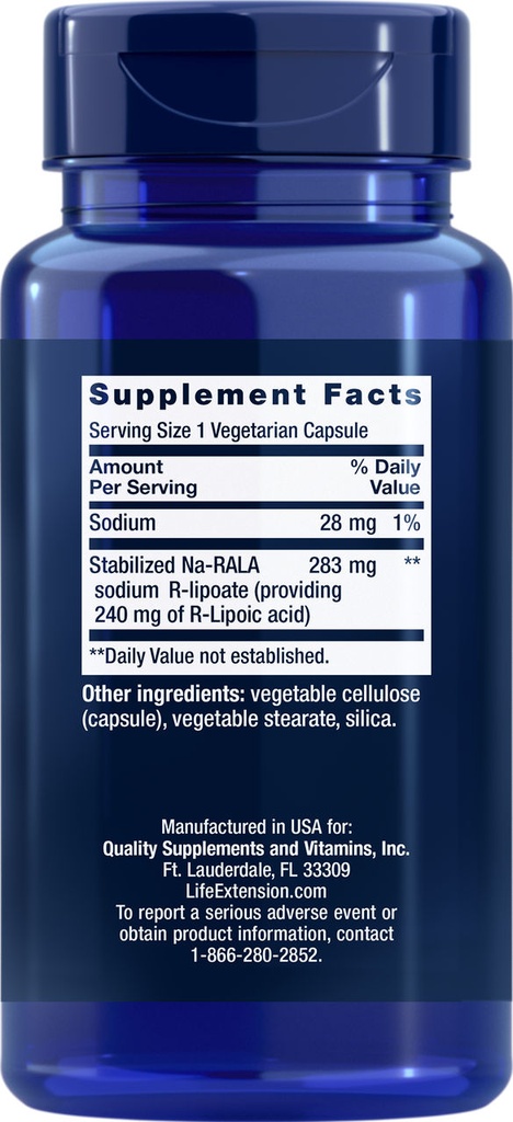 LIFE EXTENSION SUPER R-LIPOIC ACID 60 CAPSULAS