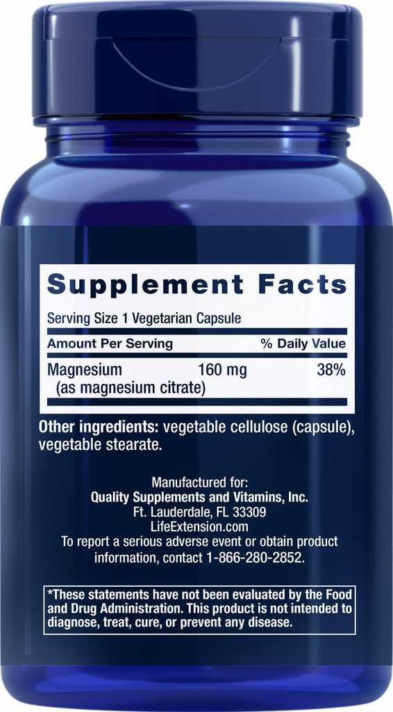 LIFE EXTENSION MAGNESIUM CITRATE 100MG 100 CAPSULAS