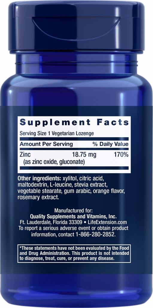 LIFE EXTENSION ZINC LOZENGES 18.75MG 60 LGE