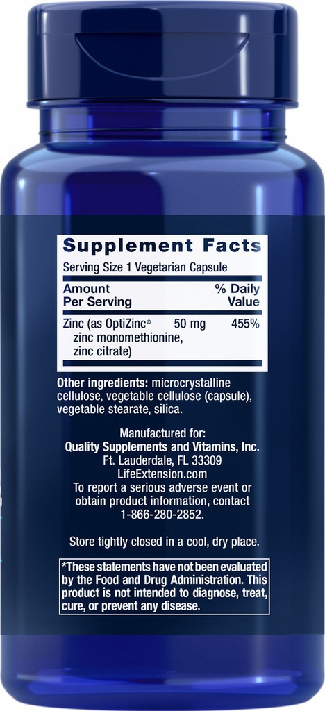 LIFE EXTENSION ZINC 50MG 90 CAPSULAS 