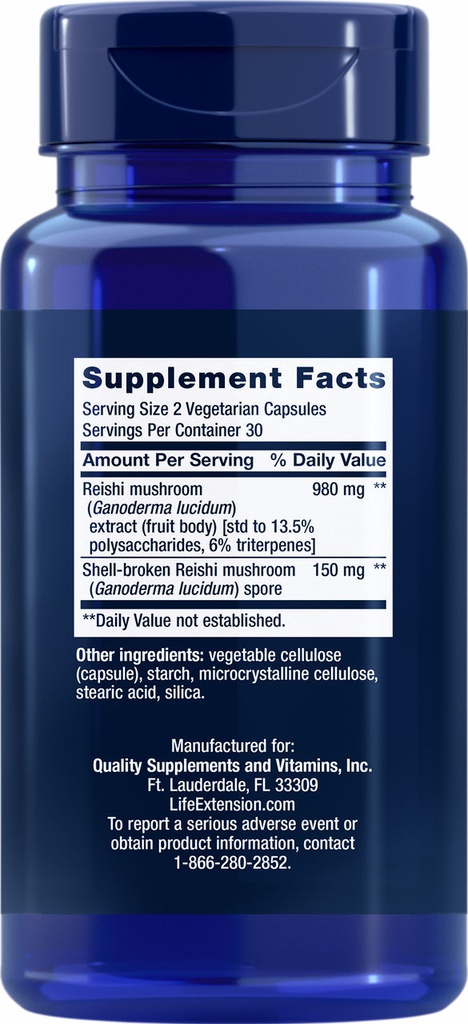 LIFE EXTENSION REISHI EXTRACT MUSHROM 60 CAPSULAS