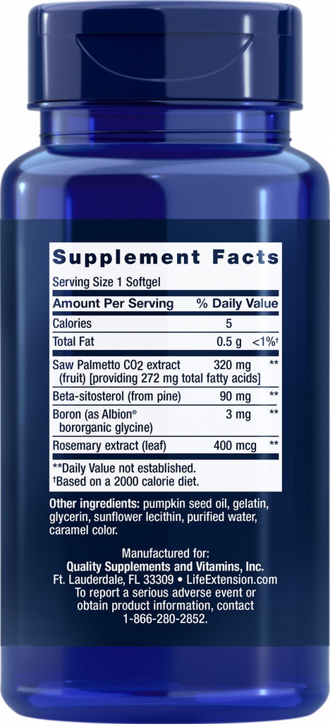 LIFE EXTENSION PALMETTO GUARD SAW PALMETTO WITH BETA-SITOSTEROL 30 CAPSULAS