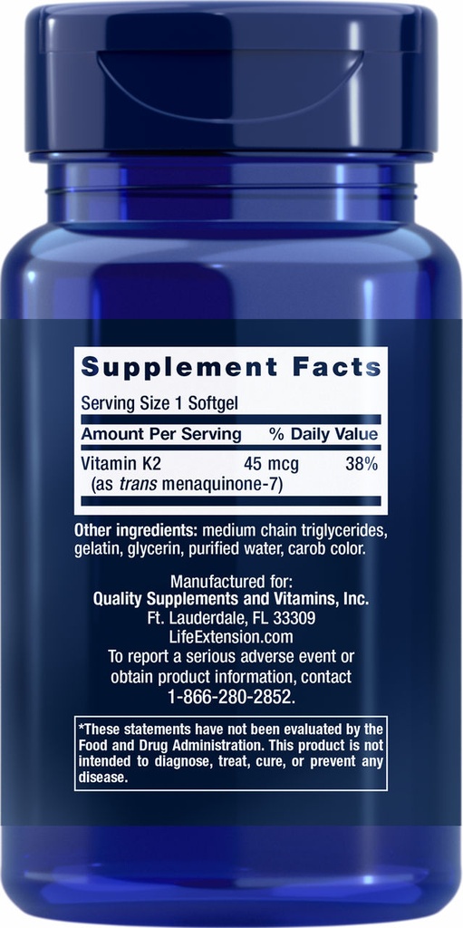 LIFE EXTENSION LOW DOSE VITAMINA K2 (MK-7) 90 CAPSULAS