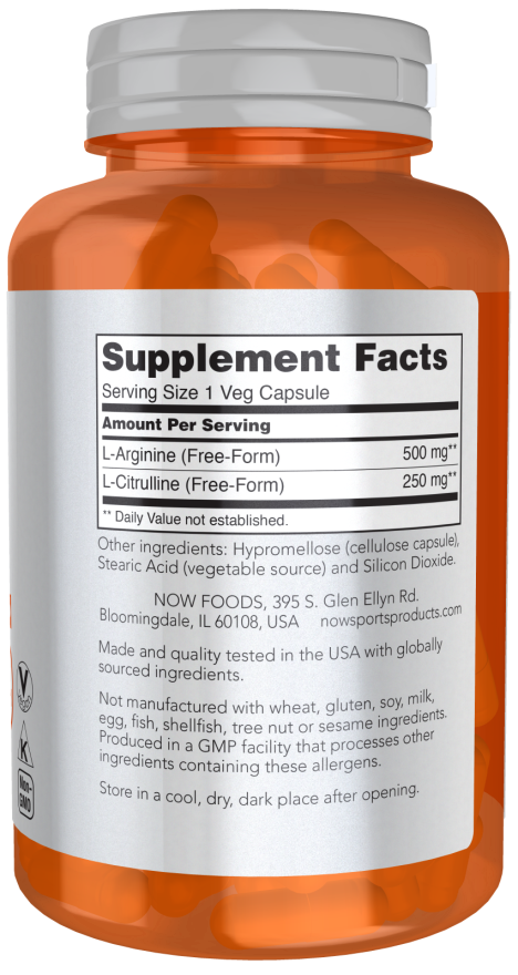 NOW ARGININE 500mg & CITRULLINE 250MG 120 VCAPS