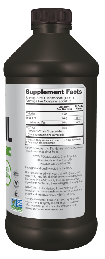 NOW MCT OIL - VANILLA HAZELNUT FLAVOR  16 FL OZ