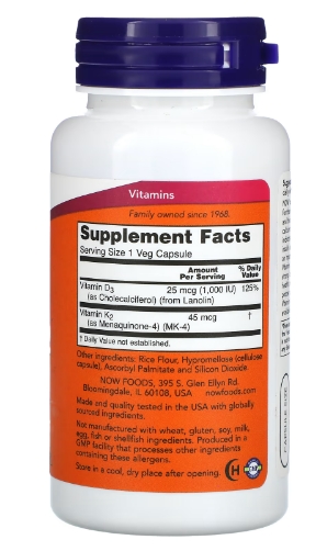 NOW Vit D-3 / K2 1000 IU/45 MCG  120 VCAPS