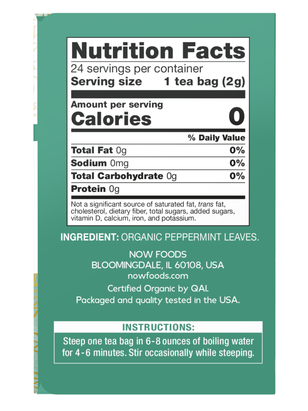 NOW PEPPERMINT TEA BAGS ORGANIC   24 BAGS