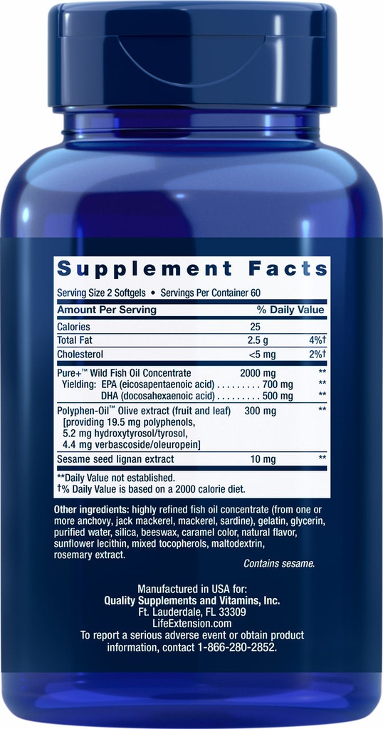 LIFE EXTENSION SUPER EPA/DHA W/SESAME 120 CAPSULAS