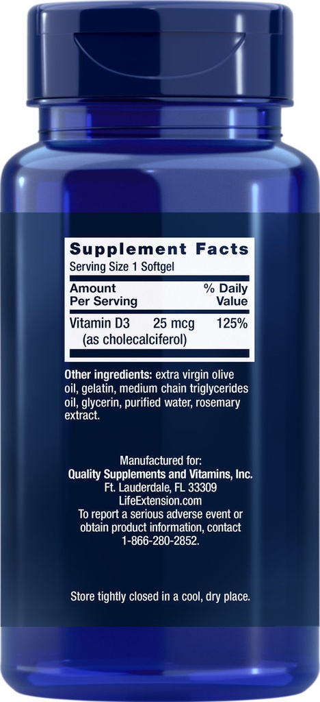 LIFE EXTENSION VITAMIN D3 1000 IU 250 CAPSULAS