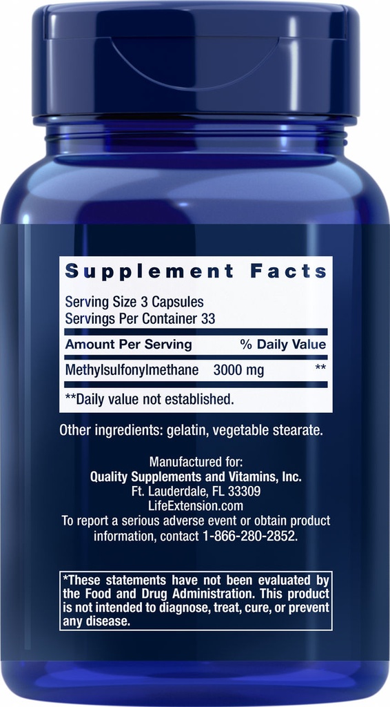 LIFE EXTENSION MSM 1000MG 100 CAPSULAS