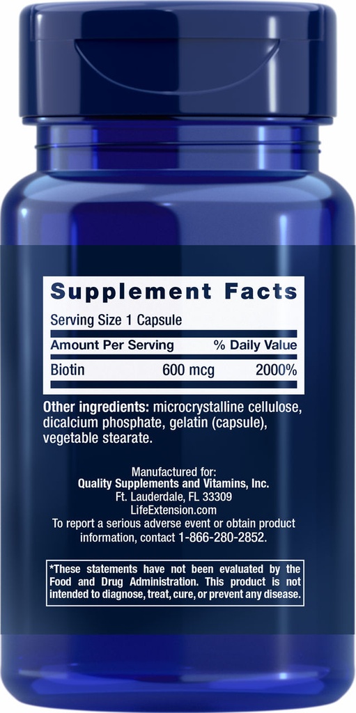 LIFE EXTENSION BIOTIN 600MG 100 CAPSULAS