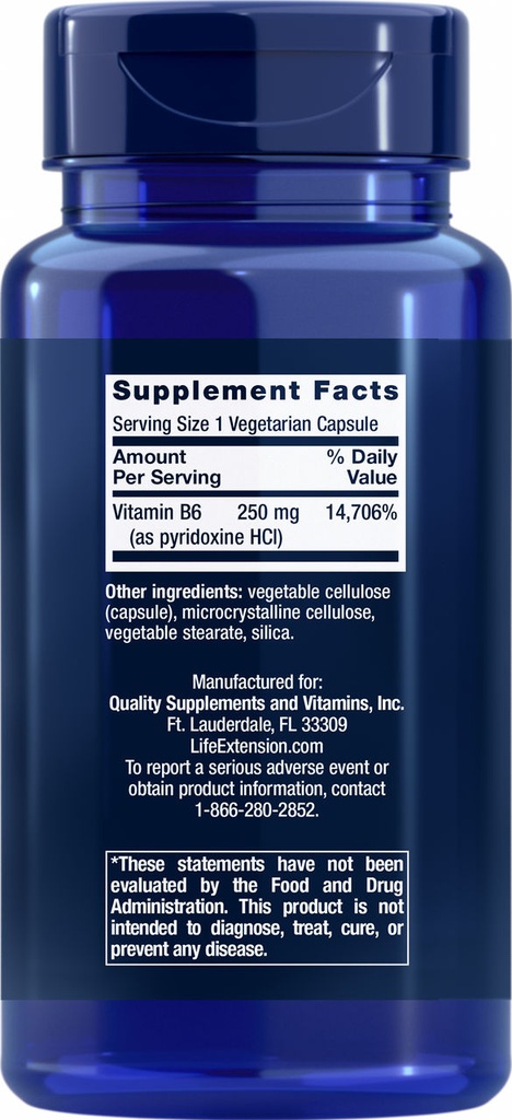 LIFE EXTENSION VITAMIN B6 250 MG 100 CAPSULAS
