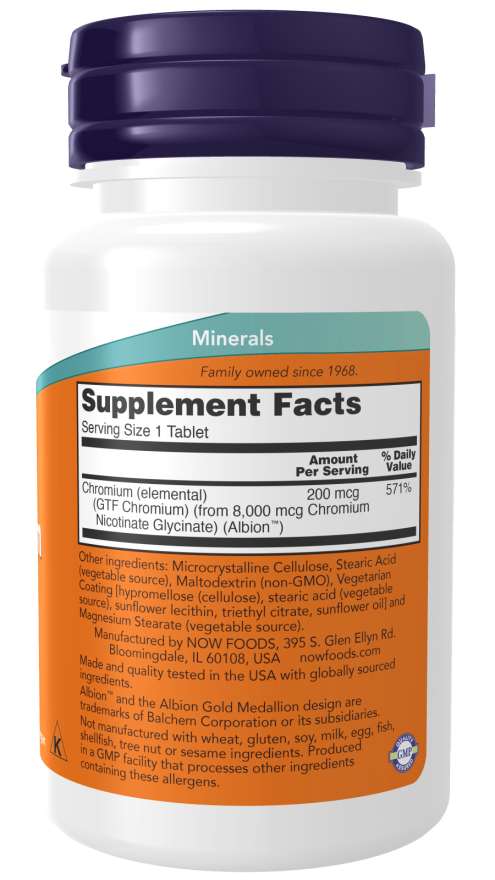 NOW GTF CHROMIUM 200mcg  100 TABS Z0