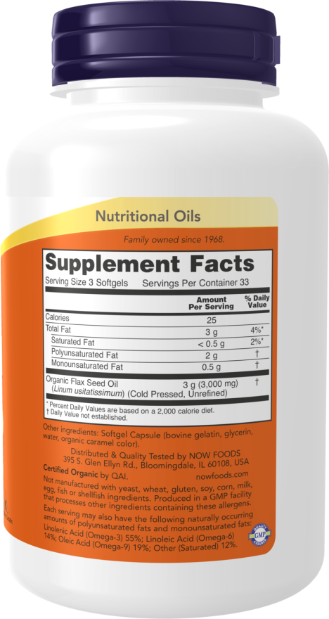 Now Flax Oil Organic 1000Mg  100 Sgels