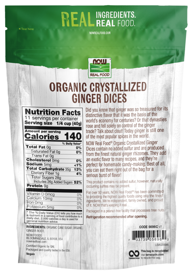 Now Ginger Dices- No Sulfur Organic 1Lb