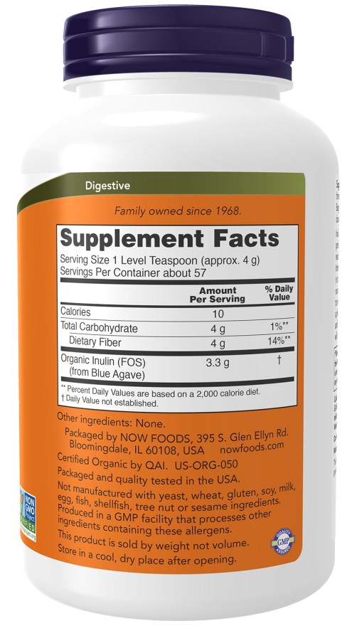 Now Org Inulin Powder  8 Oz
