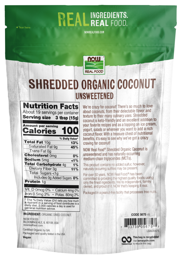 Now Coconut Shred Unswet Org  10 Oz