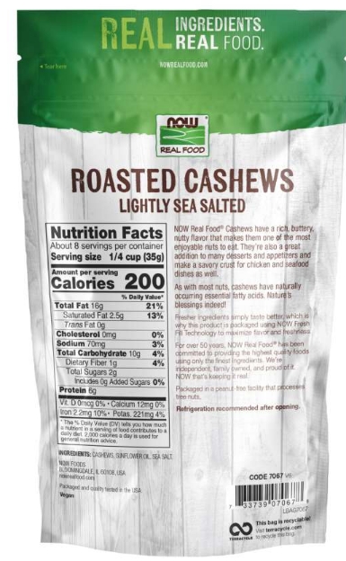 Now Cashews Roasted & Salted 10 Oz