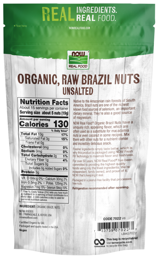 Now Organic Brazil Nuts, Raw  10 Oz.