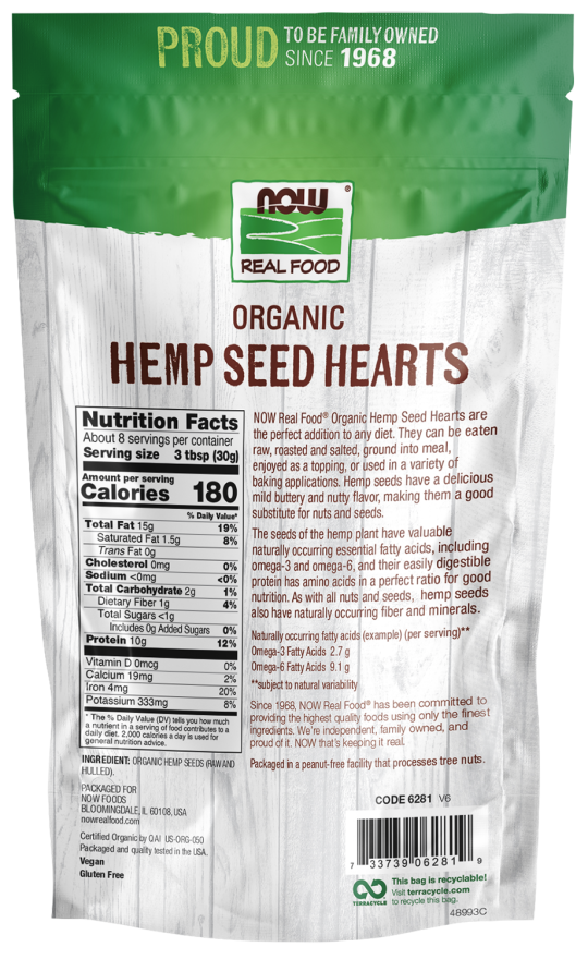 Now Hemp Seed Hearts Org 8 Oz