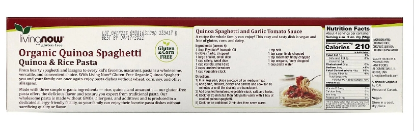 Now Quinoa Spaghetti Pasta Gf Org 8Oz